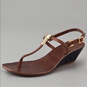Tory Burch Brown Pauline Thong Slingback leather Wedge Sandals Size 8